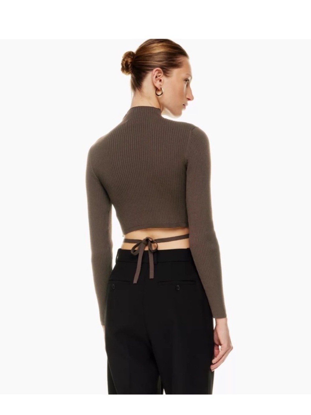 Babaton Chocolate Brown Tie-Back Turtleneck